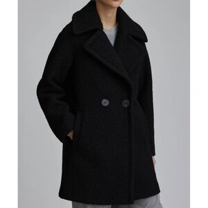 NVLT Womens XL Black Boucle Double Breasted Coat Classic Chic Winter Outerwear‎